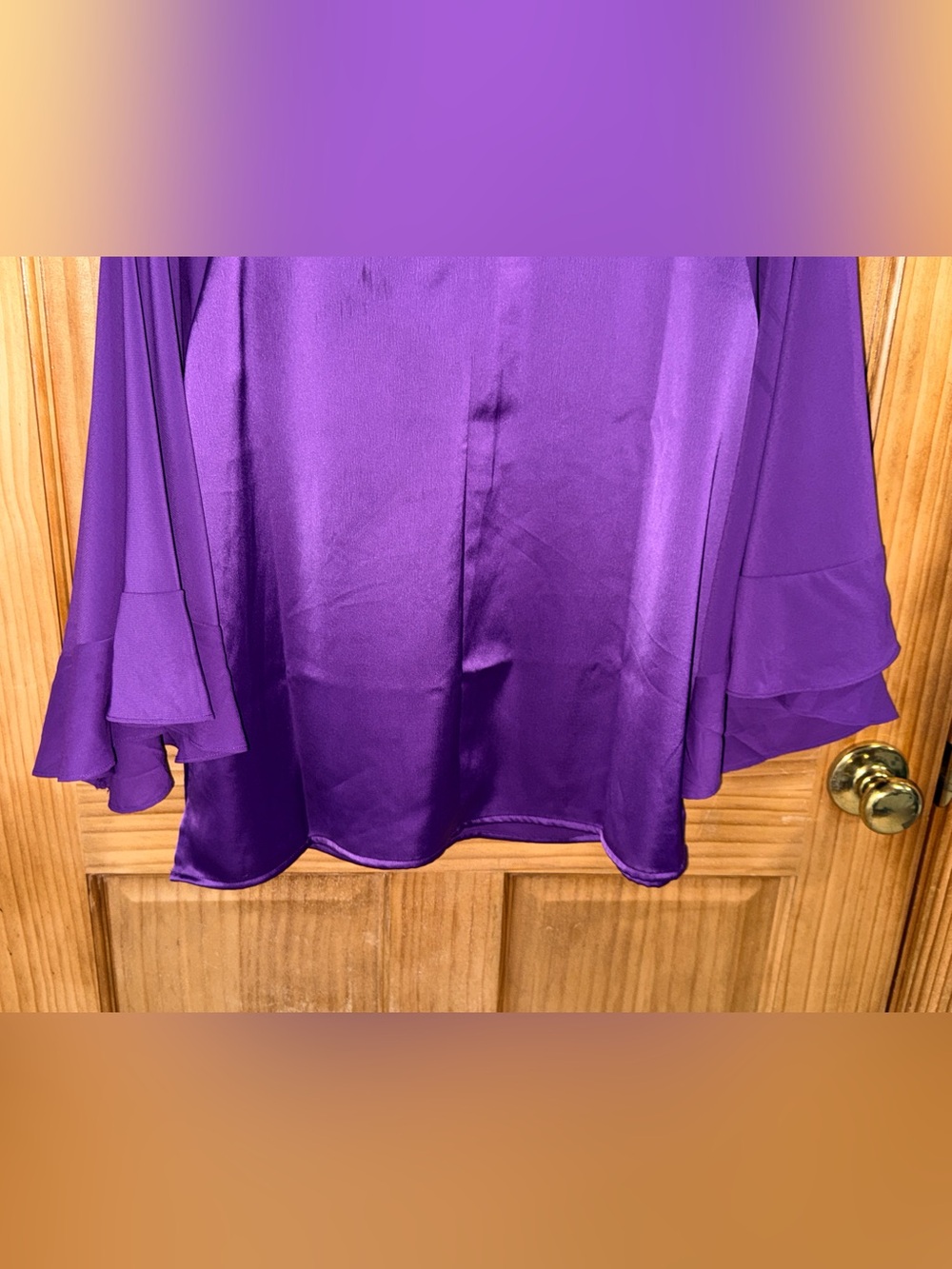 IMAN Purple Satin Keyhole Tie-Neck Blouse - Picture 9 of 11